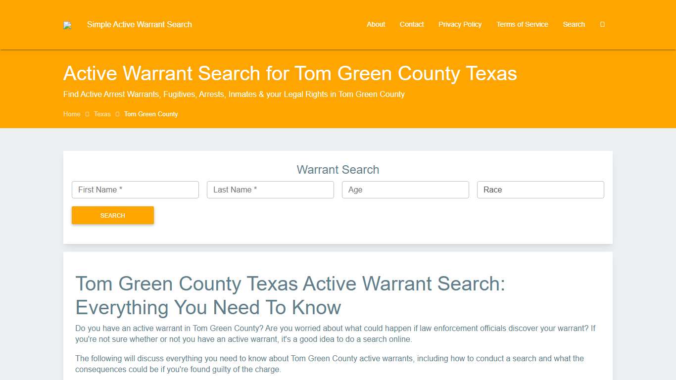 Active Warrant Search in Tom Green County Texas - Outstanding Warrants